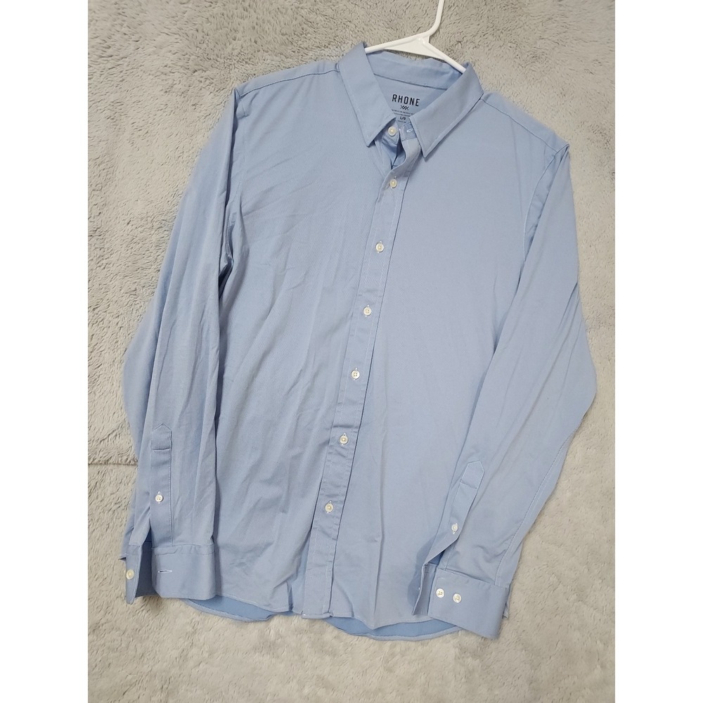 Rhone Shirt Men Large Commuter Micro Check Long Sleeve Button Down Blue Business